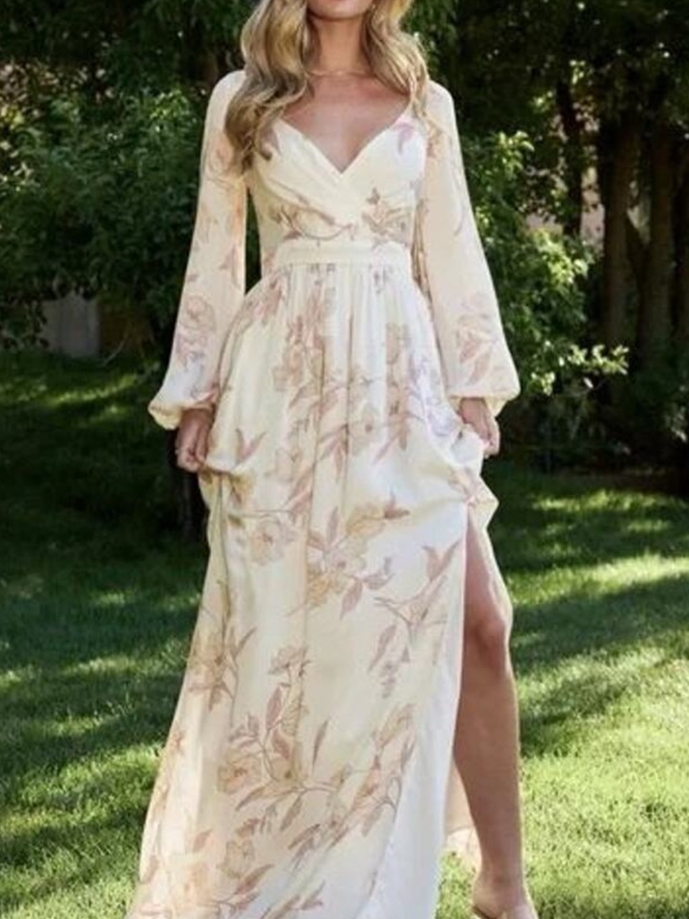 Baltic Born Cream Floral V-Neck Maxi Dress with Side Slit